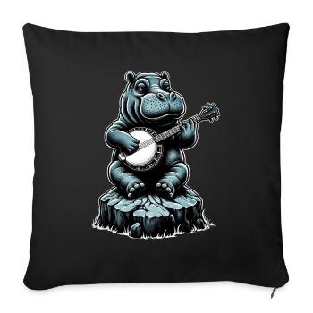 Hippo Hippopotamus Bluegrass Banjo Player - Sofa pillowcase 17,3'' x 17,3'' (45 x 45 cm) - black - Front