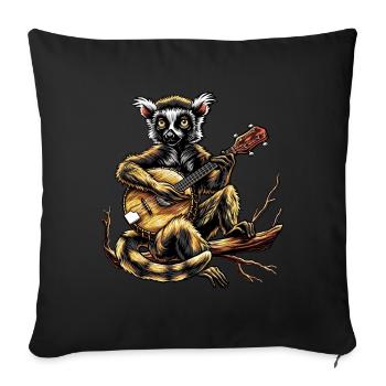 Lemur Ringtail Joueur de banjo bluegrass - Housse de coussin décorative 45 x 45 cm - noir - Devant