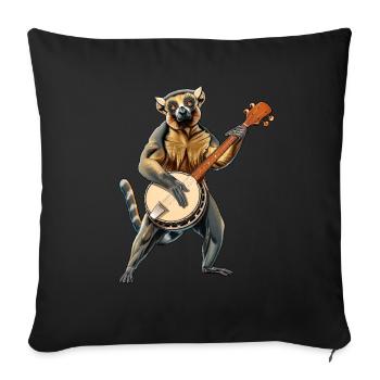 Lemur Ringtail Joueur de banjo bluegrass - Housse de coussin décorative 45 x 45 cm - noir - Devant