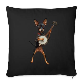 Miniature Pinscher chien Bluegrass Joueur de banjo - Housse de coussin décorative 45 x 45 cm - noir - Devant