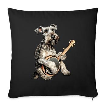 Miniature Schnauzer Chien Bluegrass Joueur de Banjo - Housse de coussin décorative 45 x 45 cm - noir - Devant