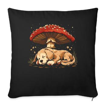 Cottagecore Aesthetic Sleeping Dog Mushroom Witchy - Sofa pillowcase 17,3'' x 17,3'' (45 x 45 cm) - black - Front
