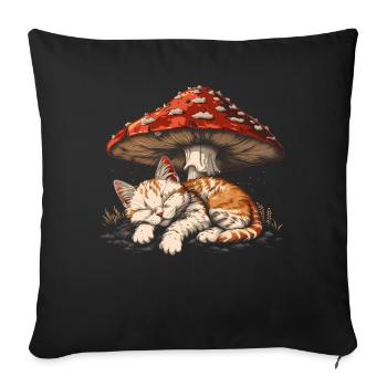 Cottagecore Esthétique Dormir Chat Tigré Champignon - Housse de coussin décorative 45 x 45 cm - noir - Devant