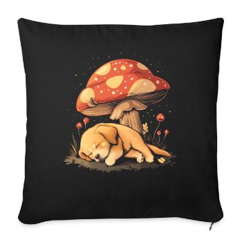 Cottagecore Aesthetic Sleeping Dog Mushroom Witchy - Sofa pillowcase 17,3'' x 17,3'' (45 x 45 cm) - black - Front