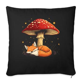 Cottagecore Aesthetic Sleeping Fox Mushroom Witchy - Sofa pillowcase 17,3'' x 17,3'' (45 x 45 cm) - black - Front