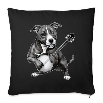 Pitbull Pittie Dog Joueur de banjo bluegrass - Housse de coussin décorative 45 x 45 cm - noir - Devant