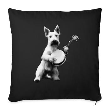 Scottish Terrier Chien Joueur de Banjo Bluegrass - Housse de coussin décorative 45 x 45 cm - noir - Devant