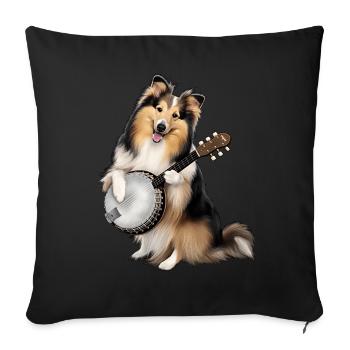 Shetland Sheepdogs Dog Bluegrass Banjo Player - Sofa pillowcase 17,3'' x 17,3'' (45 x 45 cm) - black - Front
