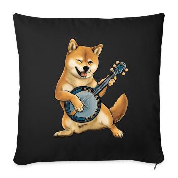Shiba Inu Chien Joueur de Banjo Bluegrass - Housse de coussin décorative 45 x 45 cm - noir - Devant