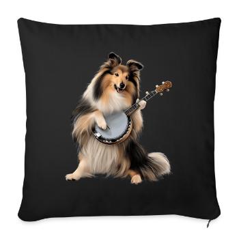 Shetland Sheepdogs Dog Bluegrass Banjo Player - Sofa pillowcase 17,3'' x 17,3'' (45 x 45 cm) - black - Front