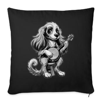 Springer Spaniel Chien Joueur de banjo Bluegrass - Housse de coussin décorative 45 x 45 cm - noir - Devant