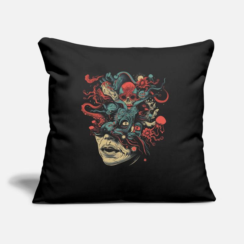 Esthétique Weirdcore Visage Bizarre Crâne Dreamcore Housse de coussin décorative 45 x 45 cm