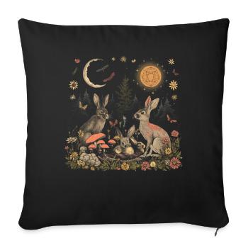 Cottagecore Aesthetic Rabbit Moon Mushroom Witchy - Sofa pillowcase 17,3'' x 17,3'' (45 x 45 cm) - black - Front