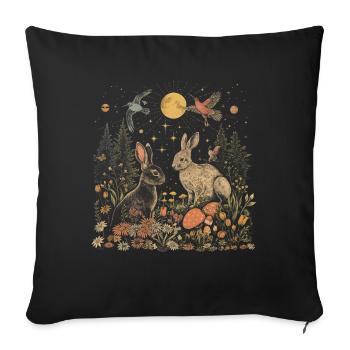 Cottagecore Aesthetic Rabbit Moon Mushroom Witchy - Sofa pillowcase 17,3'' x 17,3'' (45 x 45 cm) - black - Front