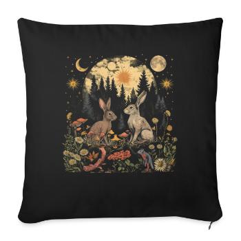 Cottagecore Aesthetic Rabbit Moon Mushroom Witchy - Sofa pillowcase 17,3'' x 17,3'' (45 x 45 cm) - black - Front