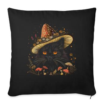 Cottagecore esthétique chat noir champignon chapeau wi - Housse de coussin décorative 45 x 45 cm - noir - Devant