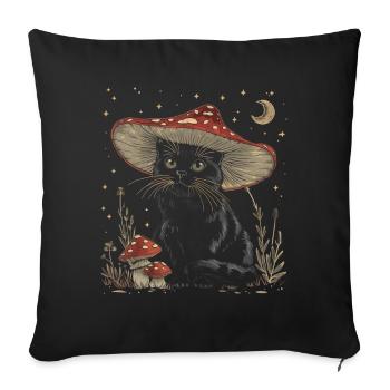 Cottagecore esthétique chat noir champignon chapeau wi - Housse de coussin décorative 45 x 45 cm - noir - Devant