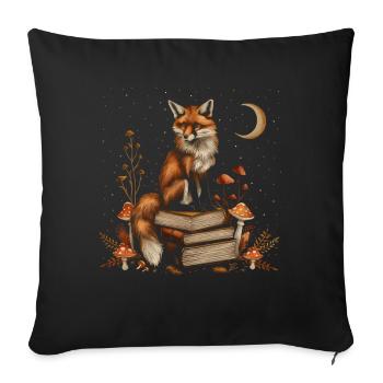 Cottagecore Ästhetischer Fuchs Bücher Pilz Mond He - Sofakissenbezug 45 x 45 cm - Schwarz - Vorne