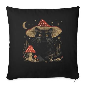 Cottagecore esthétique chat noir champignon chapeau wi - Housse de coussin décorative 45 x 45 cm - noir - Devant