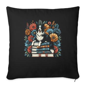 Border Collie Flower Book Reader Floral Cottagecore - Sofa pillowcase 17,3'' x 17,3'' (45 x 45 cm) - black - Front