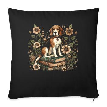 Beagle Flower Book Reader Floral Cottagecore - Sofa pillowcase 17,3'' x 17,3'' (45 x 45 cm) - black - Front