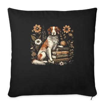 Brittany Spaniel Flower Book Reader - Sofa pillowcase 17,3'' x 17,3'' (45 x 45 cm) - black - Front