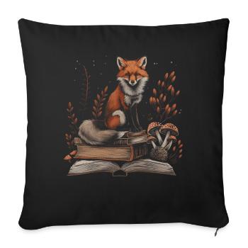 Cottagecore Ästhetischer Fuchs Bücher Pilz Vintage - Sofakissenbezug 45 x 45 cm - Schwarz - Vorne