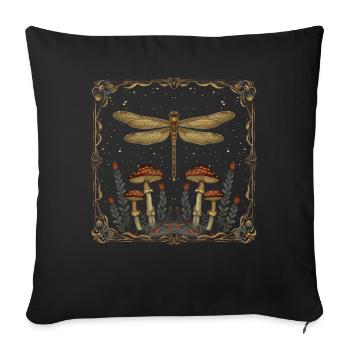 Cottagecore Aesthetic Dragonfly Mushroom Witchy Floral - Sofa pillowcase 17,3'' x 17,3'' (45 x 45 cm) - black - Front