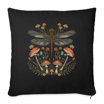 Cottagecore Aesthetic Dragonfly Mushroom Witchy Floral - Sofa pillowcase 17,3'' x 17,3'' (45 x 45 cm) - black - Front