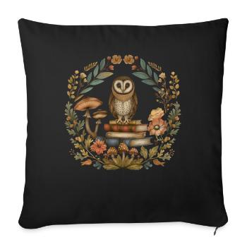 Cottagecore Aesthetic Owl Books Mushroom Flora - Sofa pillowcase 17,3'' x 17,3'' (45 x 45 cm) - black - Front