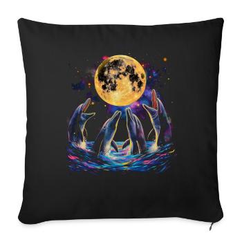 Dolphin Ocean Animal Howling Moon - Sofa pillowcase 17,3'' x 17,3'' (45 x 45 cm) - black - Front