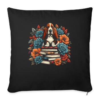 Bassett Dog Flower Book Reader Floral Cottagecore - Sofa pillowcase 17,3'' x 17,3'' (45 x 45 cm) - black - Front