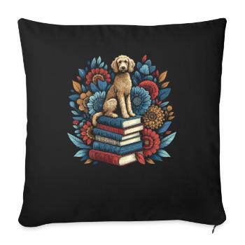 Golden Doodle fleur livre lecteur Floral Cottagecore - Housse de coussin décorative 45 x 45 cm - noir - Devant