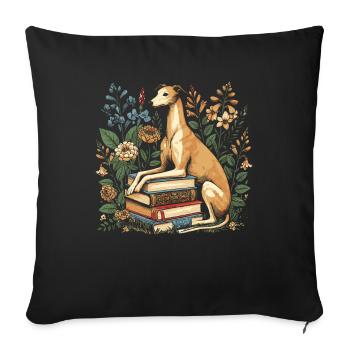 Greyhound Windhund Blumenbuchleser - Sofakissenbezug 45 x 45 cm - Schwarz - Vorne