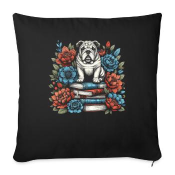 Bulldog Flower Book Reader Floral Cottagecore - Sofa pillowcase 17,3'' x 17,3'' (45 x 45 cm) - black - Front