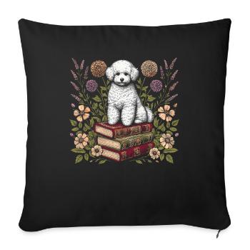 Bichon Frize Flower Book Reader Floralcottagecore - Sofa pillowcase 17,3'' x 17,3'' (45 x 45 cm) - black - Front