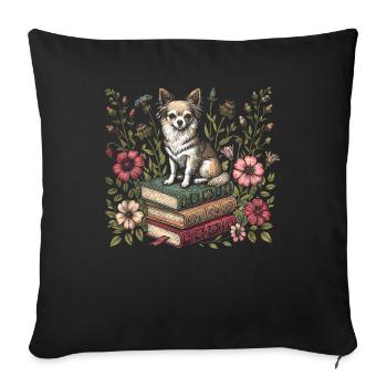 Chihuahua Flower Book Reader Floral Cottagecore - Sofa pillowcase 17,3'' x 17,3'' (45 x 45 cm) - black - Front