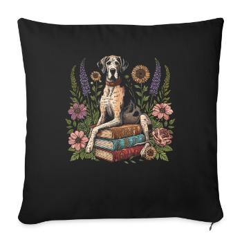 Dogue allemand Flower Book Reader Floralcottagecore - Housse de coussin décorative 45 x 45 cm - noir - Devant