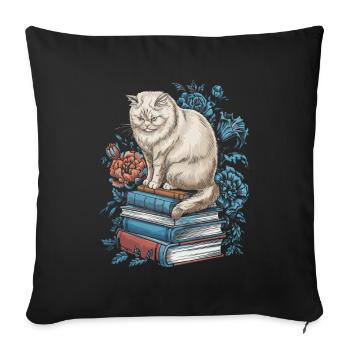 Cat Flower Book Reader Floralcottagecore - Sofa pillowcase 17,3'' x 17,3'' (45 x 45 cm) - black - Front