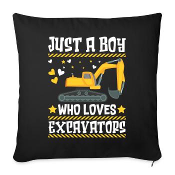 Just a Boy who loves Excavator Bagger - Sofakissenbezug 45 x 45 cm - Schwarz - Vorne
