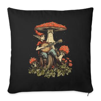 Cottagecore esthétique elfe banjo jouer champignon wi - Housse de coussin décorative 45 x 45 cm - noir - Devant