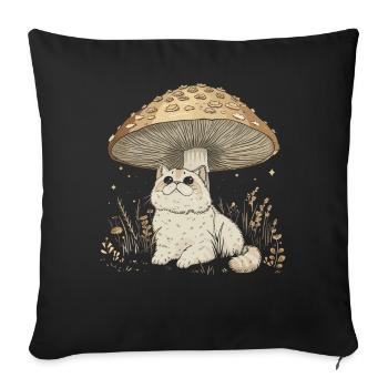 Cottagecore Esthétique Chat Mignon Champignon Sorcière - Housse de coussin décorative 45 x 45 cm - noir - Devant