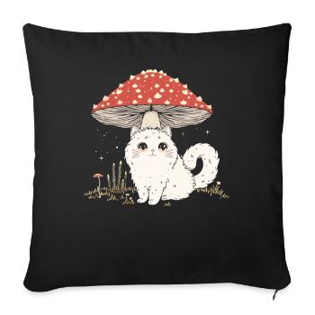 Cottagecore Aesthetic Cute White Cat Mushroom - Sofa pillowcase 17,3'' x 17,3'' (45 x 45 cm) - black - Front