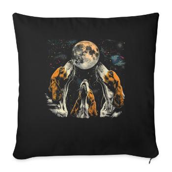 Basset Hound Chien Lune Hurlante - Housse de coussin décorative 45 x 45 cm - noir - Devant