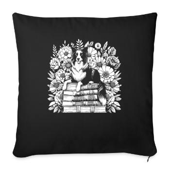 Border Collie Flower Book Reader Floral Cottagecore - Sofa pillowcase 17,3'' x 17,3'' (45 x 45 cm) - black - Front