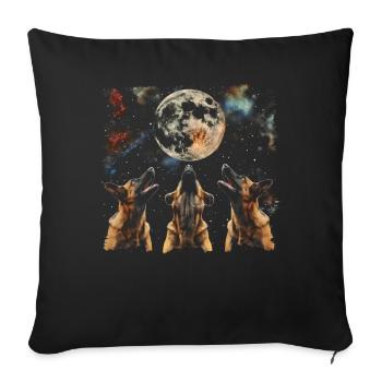 Chien malinois belge Lune hurlante - Housse de coussin décorative 45 x 45 cm - noir - Devant