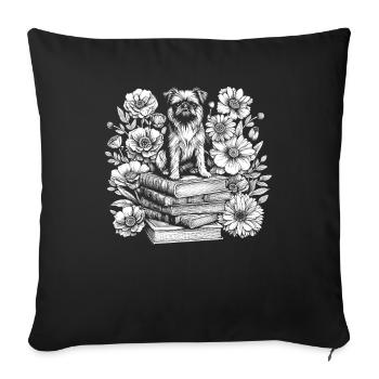 Brussels Griffon Flower Book Reader - Sofa pillowcase 17,3'' x 17,3'' (45 x 45 cm) - black - Front