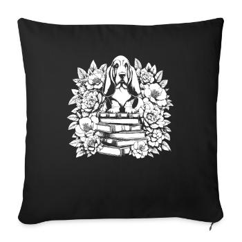 Bassett Dog Flower Book Reader Floral Cottagecore - Sofa pillowcase 17,3'' x 17,3'' (45 x 45 cm) - black - Front