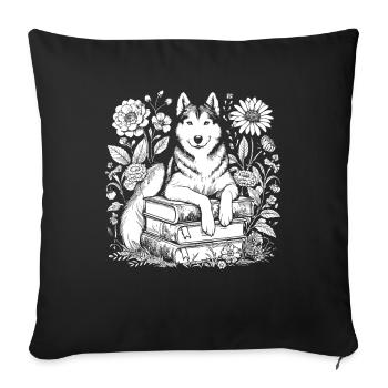 Siberian Husky Flower Book Reader - Sofa pillowcase 17,3'' x 17,3'' (45 x 45 cm) - black - Front