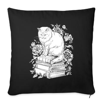 Cat Flower Book Reader Floral Cottagecore - Sofa pillowcase 17,3'' x 17,3'' (45 x 45 cm) - black - Front